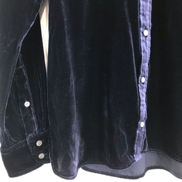 J. Crew Navy Blue Velvety Velour Button Up Pocket Chest Long Sleeve Shirt - Picture 9 of 16